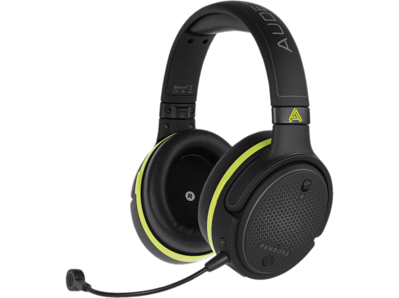 Audeze Penrose X without any glowing parts. They are made of black plastic with ovally shaped and bigger ear cups than typical for gaming headsets. They have only a stable headband with a rather small cushion in the middle.